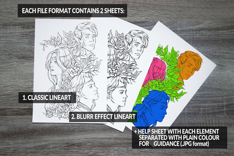 Fantasy Elves - Printable Coloring Page (traditional and Digital ...