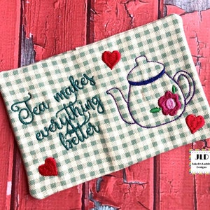 Teekanne Becher Teppich ITH Stickerei Design, digitaler Download mit Stickmaschinen verwendet werden