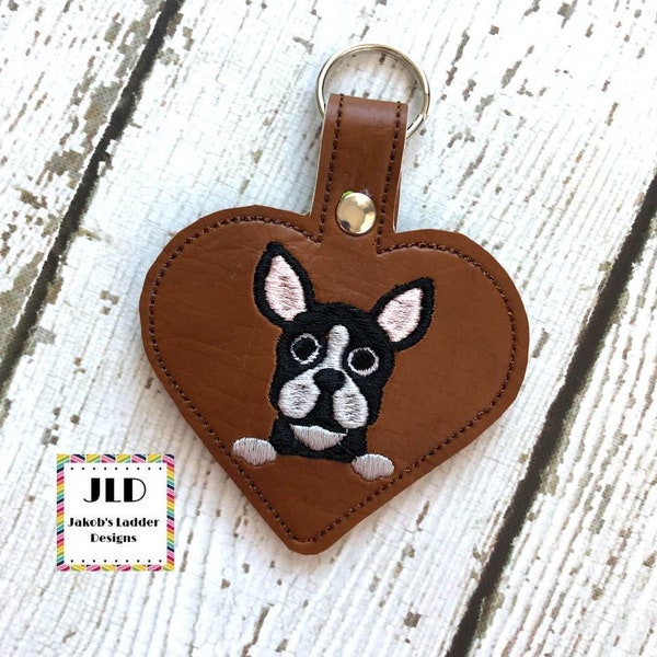 Boston Terrier Love Key Fob Design, digital download for embroidery machines