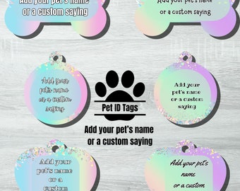 Pet ID Tags, Unicorn Pastel Glitter Pet Tags, Custom Dog Tags, Custom Cat Tag, Dog Mom Gift, New Dog Gift, Personalized Pet Gift