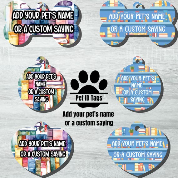 Pet ID Tags, Book Pet Tags, Custom Dog Tags, Custom Cat Tag, Dog Mom Gift, New Dog Gift, Personalized Pet Gift, Gift for Book Lovers