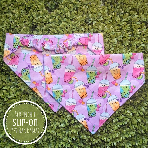 Scrunchie Pet Bandana, Pink Boba Dog Bandana, Summer Elastic Bandana for Dogs, Gift for Dog Mom, Gift for Dog Dad, New Dog Gift, Cat Bandana
