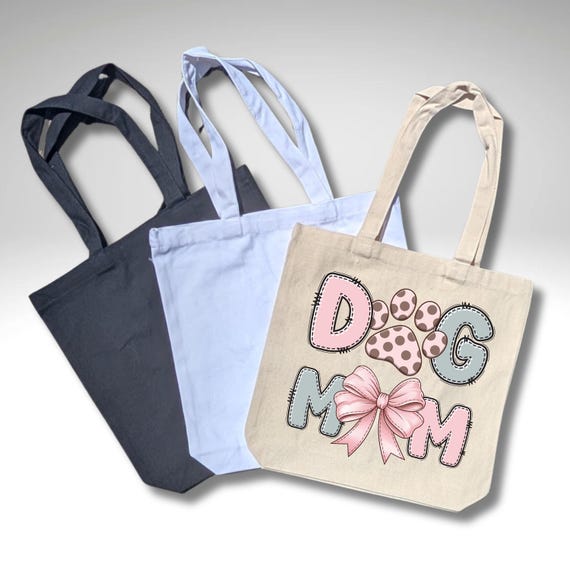 Cute Dog Mom Tote Bag, Reusable Canvas Bag with Paw Print & Bow Design, Pet Lover Gift, Eco-Friendly Grocery Bag for Dog Moms