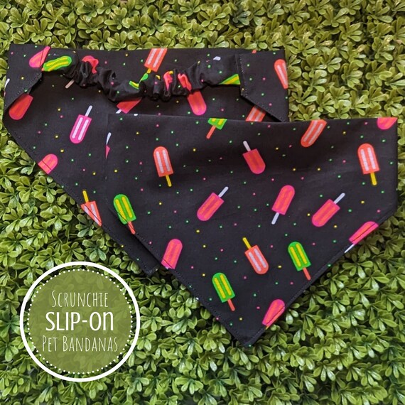 Scrunchie Pet Bandana, Neon Popsicle Dog Bandana, Bright Summer Elastic Bandana for Dogs, Gift for Dog Mom, Gift for Dog Dad, New Dog Gift