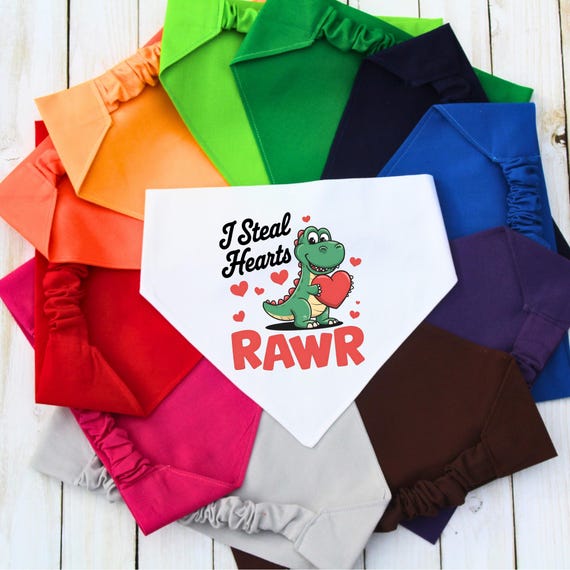 Scrunchie Pet Bandana, Personalized Valentine Dog Bandana, Custom Pet Bandana, Gift for Dog Mom, New Dog Gift, Funny Dog Gift, Cute Dinosaur