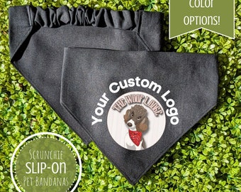 Scrunchie Dog Bandana, Custom Full Color Logo Pet Bandana, Gift for Dog Mom, New Dog Gift, Dog Groomer Gift, Bulk Order