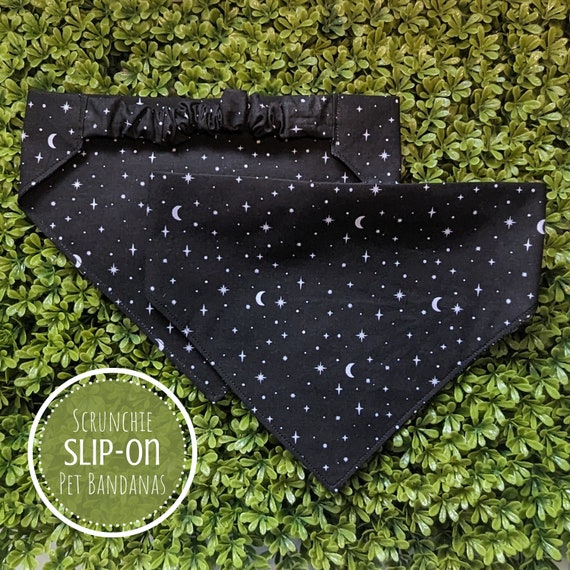 Scrunchie Pet Bandana, Celestial Dog Bandana, Stars and Moon Elastic Bandana for Dogs, Gift for Dog Mom, Gift for Dog Dad, New Dog Gift