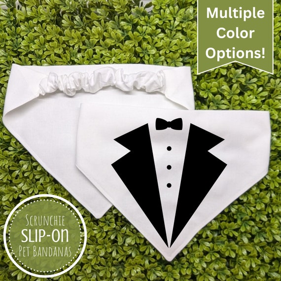 Scrunchie Dog Bandana, Custom Tuxedo Pet Bandana, Personalized Pet Bandana, Cat Bandana, Wedding Party Gift, Dog Tuxedo Scarf, Dog Mom Gift
