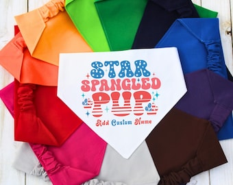 Star Spangled Pup Scrunchie Dog Bandana, 4th of July Pet Accessory, Personalized Patriotic Dog Scarf, Independence Day Outfit for Dogs