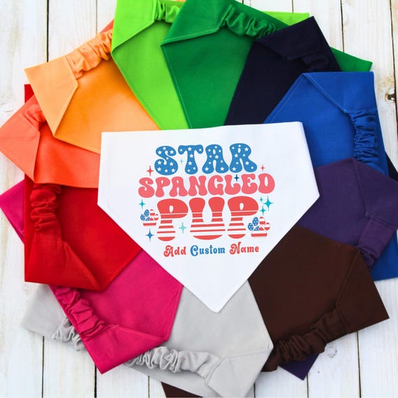 Star Spangled Pup Scrunchie Dog Bandana, 4th of July Pet Accessory, Personalized Patriotic Dog Scarf, Independence Day Outfit for Dogs