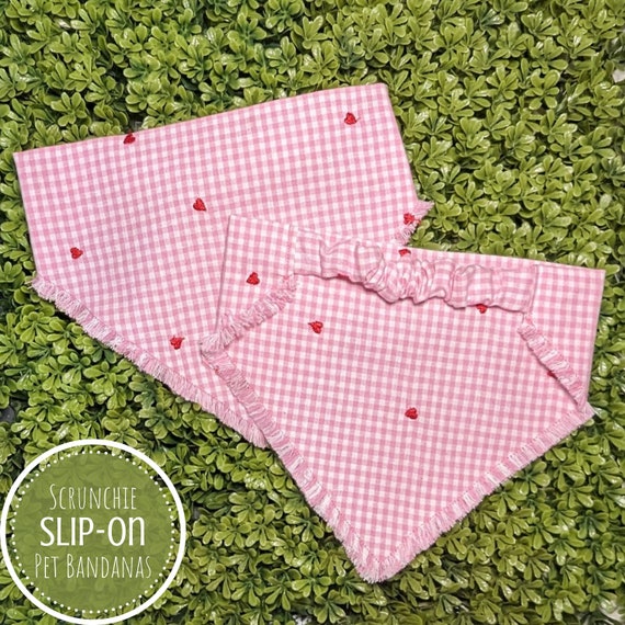 Dog Bandana, Valentine Slip On Pet Bandana, Gift for Dog Mom, New Dog Gift, Fringe Valentines Scrunchie Bandana, Cat Bandana, Cat Bandana