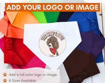 Custom Scrunchie Dog Bandana, Full Color Logo or Image, 100% Cotton, 6 Sizes
