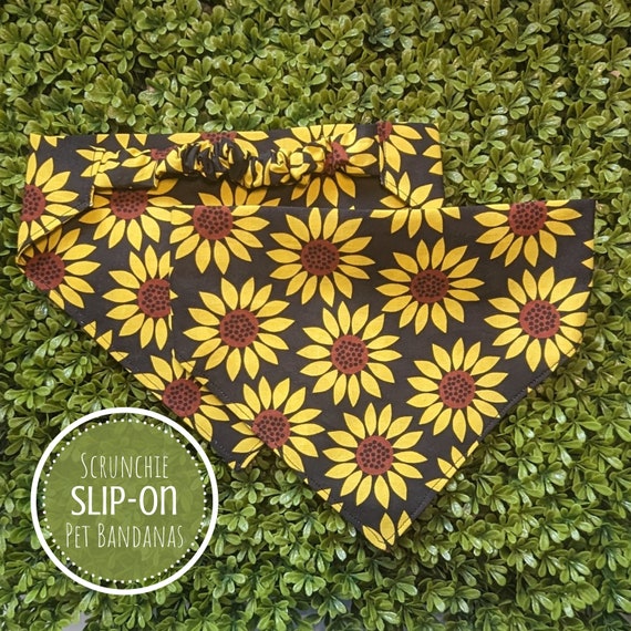 Scrunchie Pet Bandana, Sunflower Dog Bandana, Summer Elastic Bandana for Dogs, Gift for Dog Mom, Gift for Dog Dad, New Dog Gift, Cat Bandana