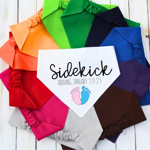Scrunchie Pet Bandana, Baby Announcement Dog Bandana, New Dog Mom Gift, Baby Shower Gift, Sidekick Arriving, New Pet Gift, Cat Bandana