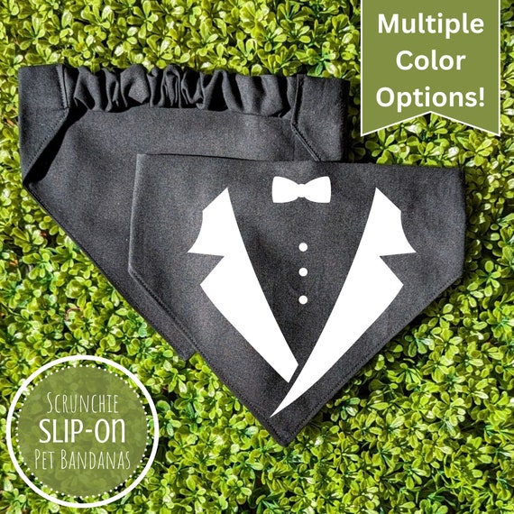 Scrunchie Dog Bandana, Custom Tuxedo Pet Bandana, Personalized Pet Bandana, Cat Bandana, Wedding Party Gift, Dog Tuxedo Scarf, Dog Mom Gift