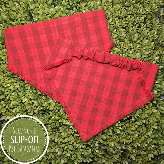 Dog Bandana, Valentine Slip on Pet Bandana, Red Scrunchie Fringe Bandana, Dog Mom Gift, Dog Lover Present, Personalized Gift, Cat Bandana