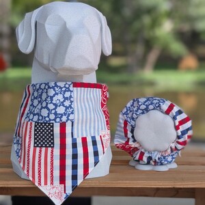 Bandana patriottica per cani con elastico in tessuto, sciarpa per animali domestici in finta trapunta rossa, bianca e blu
