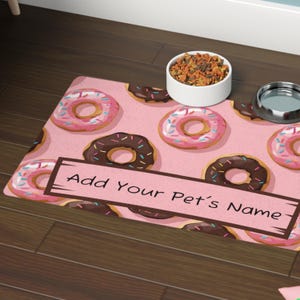 Personalized Donut Pet Food Mat, Custom Dog Feeding Mat, Funny Cat Mat, Cute Pet Placemats, Durable Water-Resistant Pet Pad