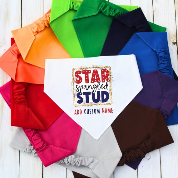 Star Spangled Stud Scrunchie Dog Bandana, 4th of July Pet Accessory, Personalized Patriotic Dog Scarf, Independence Day Outfit for Dogs