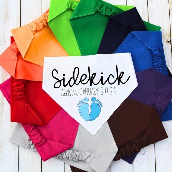 Scrunchie Pet Bandana, Baby Announcement Dog Bandana, New Dog Mom Gift, Baby Shower Gift, Sidekick Arriving, New Pet Gift, Cat Bandana