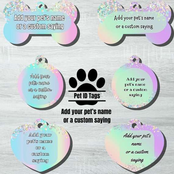 Pet ID Tags, Unicorn Pastel Glitter Pet Tags, Custom Dog Tags, Custom Cat Tag, Dog Mom Gift, New Dog Gift, Personalized Pet Gift