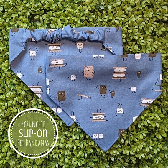 Scrunchie Smore Pet Bandana, Slip on Dog Bandana, Dog Mom Gift, Personalized New Dog Gift, Camping Pet Accessory, Cat Bandana