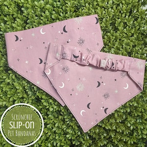 Slip On Moon and Stars Pet Bandana, Scrunchie Halloween Dog Bandana, Gift for New Dog, Dog Mom Gift, Personalized Dog Scarf, Cat Bandana