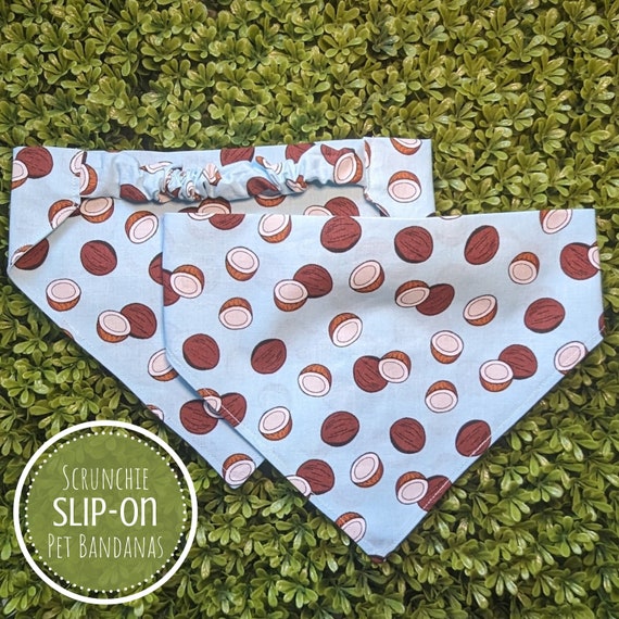 Scrunchie Pet Bandana, Coconut Dog Bandana, Summer Elastic Bandana for Dogs, Gift for Dog Mom, Gift for Dog Dad, New Dog Gift, Cat Bandana