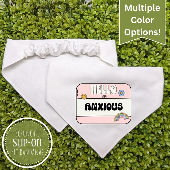 Scrunchie Dog Bandana, Anxious Pet Bandana, Personalized Pet Bandana, Cat Bandana, Gift for Dog Mom, New Dog Gift, Hello I'm Anxious Scarf