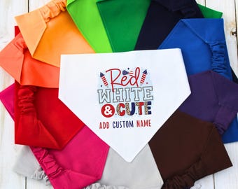Pañuelo para perro rojo, blanco y bonito, bufanda personalizada para mascotas del 4 de julio.