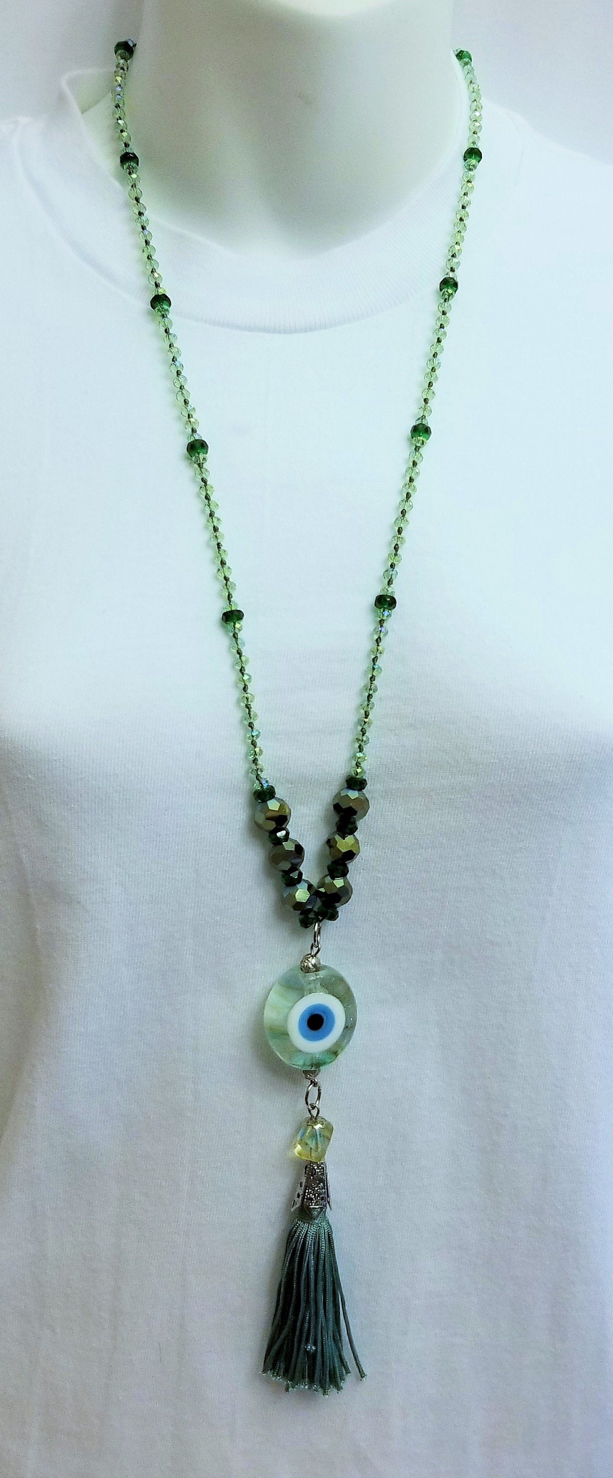 Green Evil Eye Necklace Etsy