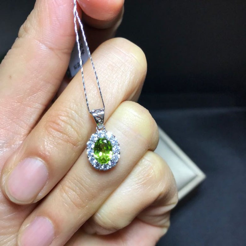 gift for her 100/% Natural Peridot jewelry sets 5*7mm engagement ring promise ring necklace wedding ring anniversary ring
