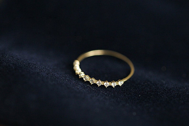 Gold Minimalist Ring Vintage Ring Thin Ring Dainty Ring Stacking Ring Simple Cubic Zirconia Ring Gift for Her Sterling Silver Ring
