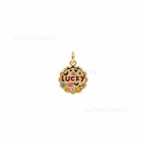 18K Gold Filled Lucky Coin Pendant,Enamel Lucky Charm Necklace Bracelet,DIY Jewelry Making Supply (19x13.5x2mm)