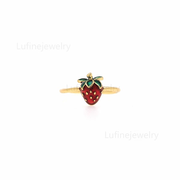 Bague de fraise remplie d’or 18K, bague de fraise délicate, bague minuscule en or, bague minimaliste, bague d’empilage réglable, bijoux de fruits