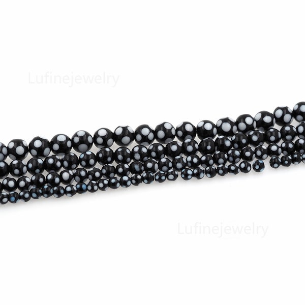 Perles à pois noires, perles de verre lampadaires, perles de boule rondes pour la fabrication de bijoux de bricolage (6mm 8mm 10mm 12mm)