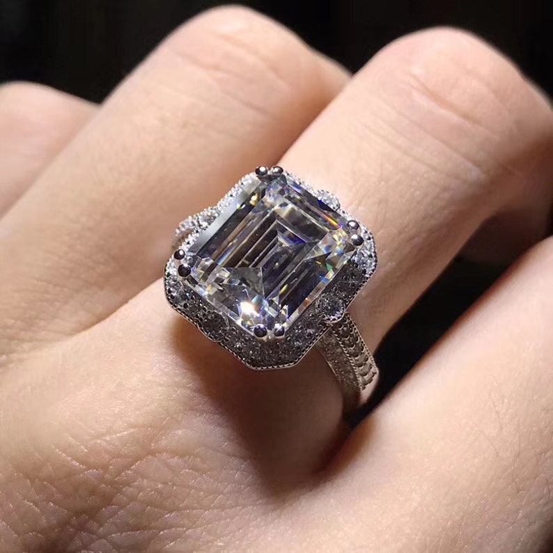 anniversary ring wedding ring gift for her 5ct white sapphire luxury emerald cut engagement ring promise ring