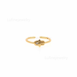 18K Gold Filled Dainty Hamsa Ring,Gold Hamsa Ring,Minimalist Ring,Open Adjustable Ring,Stacking Ring