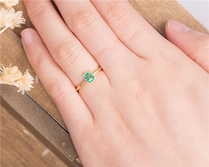 Solid 14k Gold Wedding Ring Emerald Engagement Ring Anniversary Rings Wedding Rings