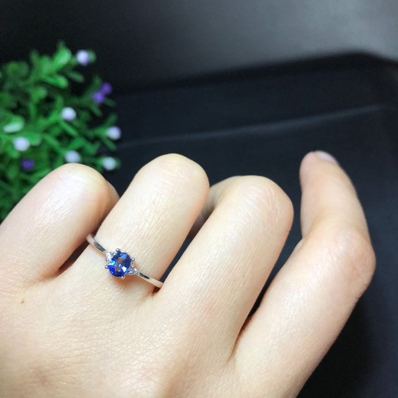 promise ring wedding ring 100/% Natural Sapphire 4*5mm engagement ring gift for her anniversary ring