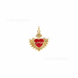 18K Gold Filled Enamel Heart Pendant,Sacred Heart Charm Necklace Bracelet,DIY Jewelry Making Supply(23.5x19.5x2mm)