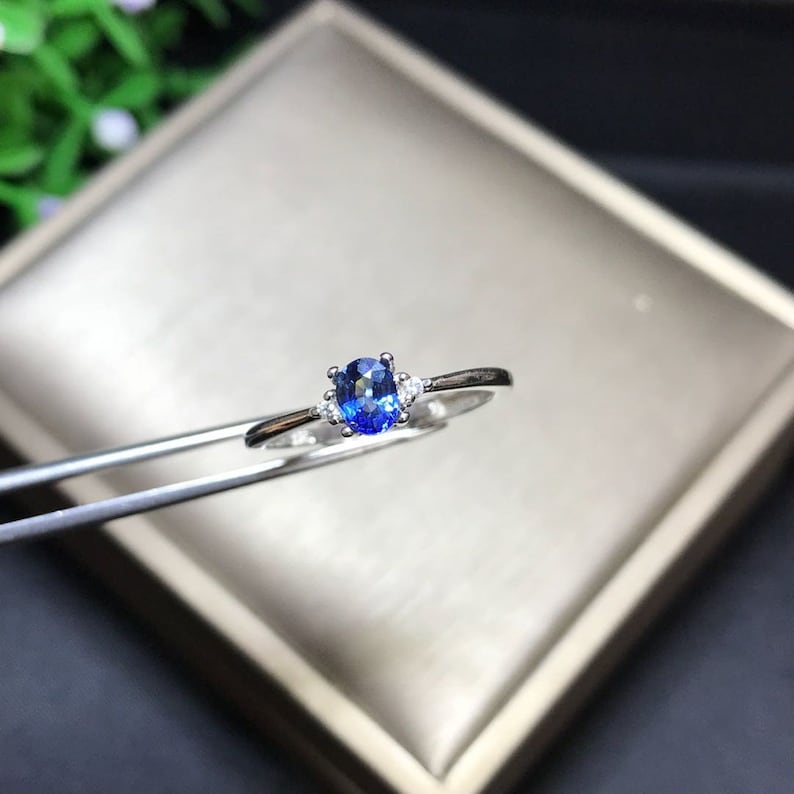 promise ring wedding ring 100/% Natural Sapphire 4*5mm engagement ring gift for her anniversary ring