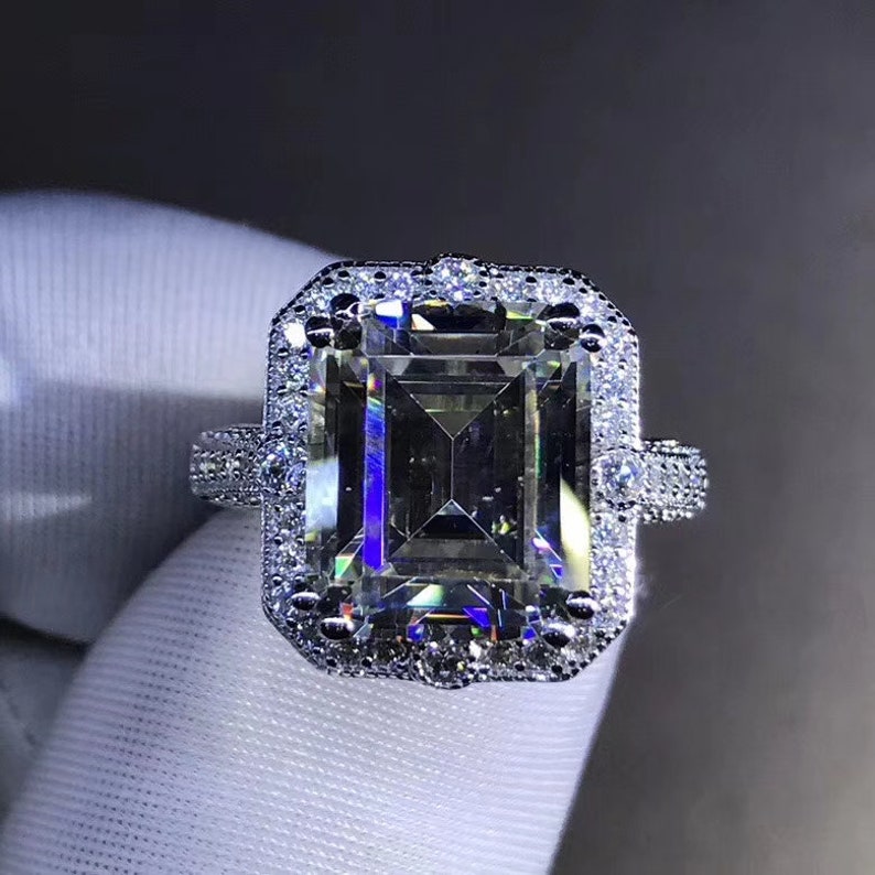 anniversary ring wedding ring gift for her 5ct white sapphire luxury emerald cut engagement ring promise ring