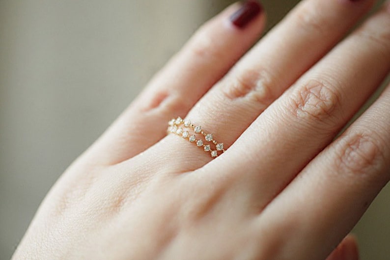 Gold Minimalist Ring Vintage Ring Thin Ring Dainty Ring Stacking Ring Simple Cubic Zirconia Ring Gift for Her Sterling Silver Ring