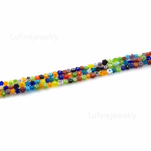 64pcs Handmade Murano Millefiori Glass Bead Strands,Colorful Flowers Beads,Rainbow Flower Shaped Millefiori Beads(6mm 8mm)