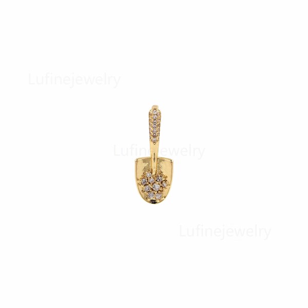 Pendentif pelle rempli d'or 18 carats, bracelet de collier à breloques pelle micro pavé CZ, fourniture de fabrication de bijoux à bricoler soi-même (23x8x2mm)