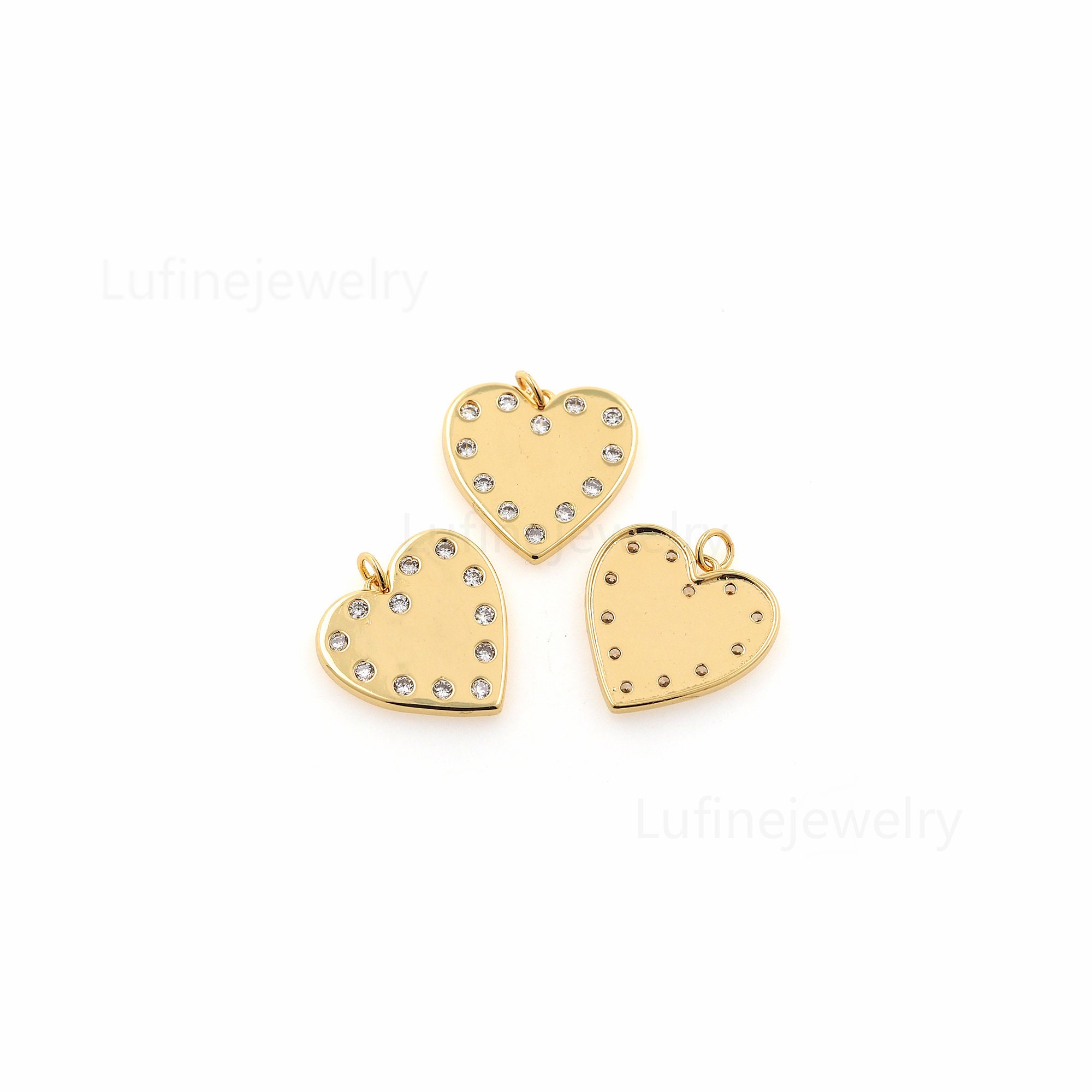 18K Gold Filled Heart Pendantcz Micro Pave Heart Charm - Etsy