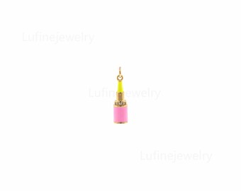 18K Gold Filled Lipstick Pendant,Enamel Dainty Lipstick Necklace Bracelet,DIY Jewelry Making Supply (26x6x4mm)