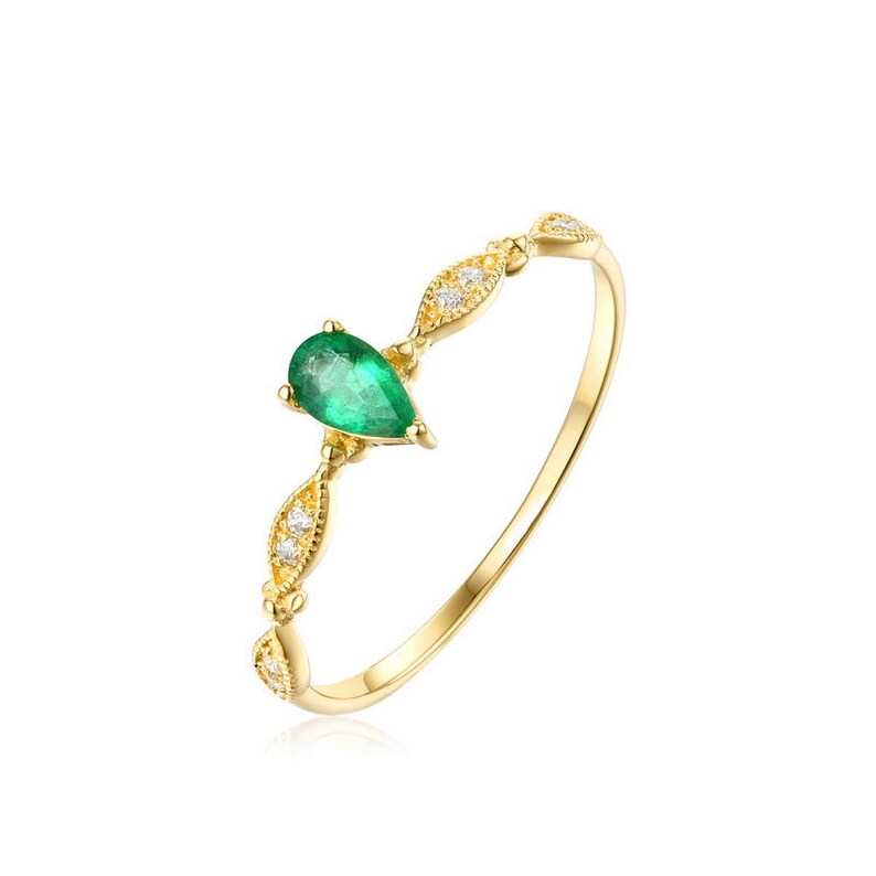14k gold ring Solid 14k gold pear cut natural emerald ring emerald ring gemstone ring