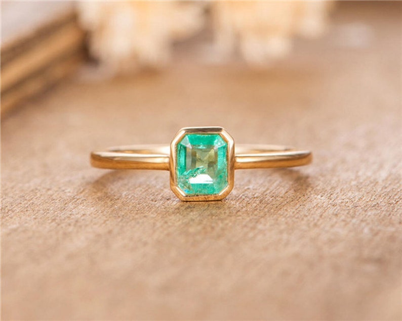Solid 14k Gold Wedding Ring Emerald Engagement Ring Anniversary Rings Wedding Rings